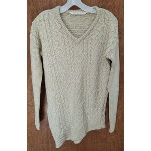 Athleta size S Northern Lights oatmeal v-neck cable knit wool cashmere sweater